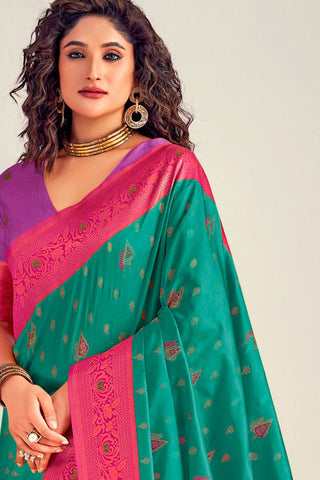 TEAL GREEN SOFT SILK SAREE