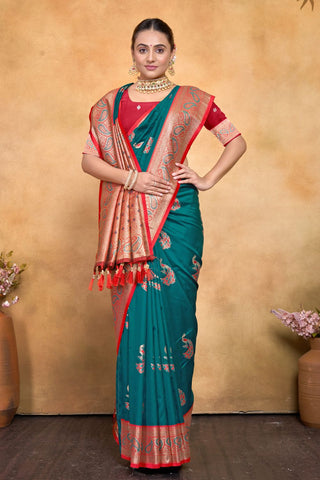 Teal Green Banarasi Silk Saree Zari With Rich Pallu_Kumari Sarees