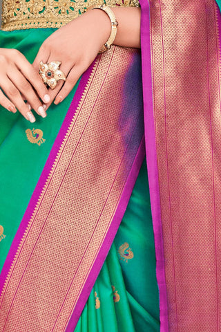 TEAL GREENSOFT PESHWAI PAITHANI SILK SAREE