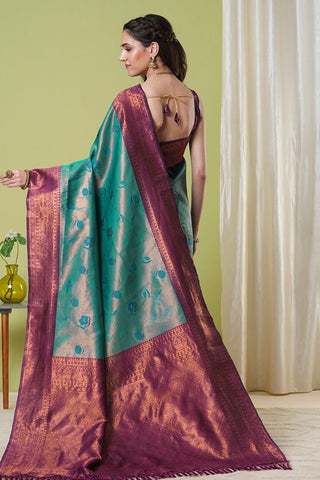 Teal Green Banarasi Silk Saree_Kumari Sarees