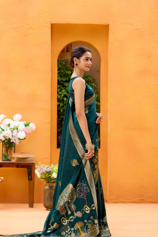 Teal Green Dola Silk Saree