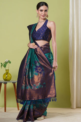 Teal Green Banarasi Silk Saree_Kumari Sarees