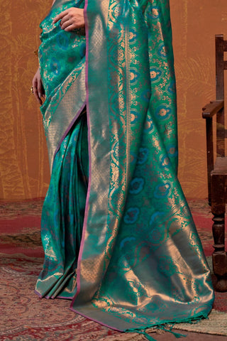 Teal Green Handloom Weaving Silk Saree