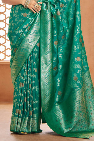 Teal Green Pure Soft Banarasi Silk Saree