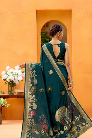 Teal Green Dola Silk Saree