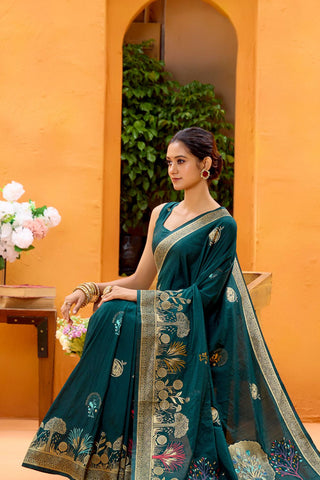 Teal Green Dola Silk Saree