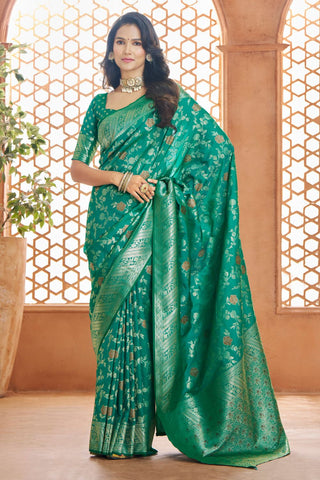 Teal Green Pure Soft Banarasi Silk Saree