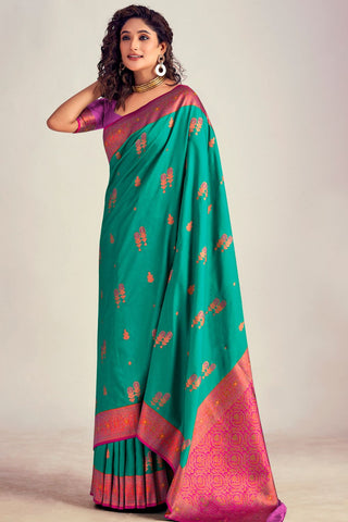 Teal Green Soft Silk Saree