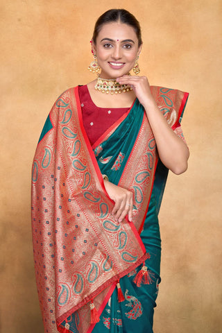 Teal Green Banarasi Silk Saree Zari With Rich Pallu_Kumari Sarees