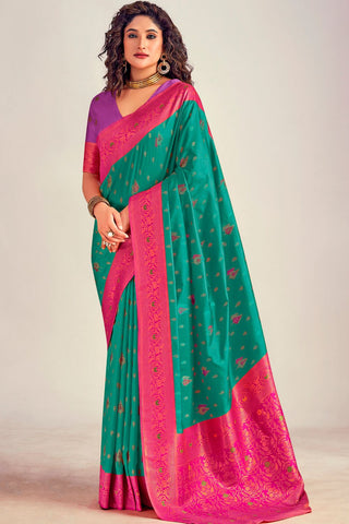 TEAL GREEN SOFT SILK SAREE