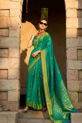 TEAL GREEN SOFT SILK HANDLOOM WEAVING SAREES