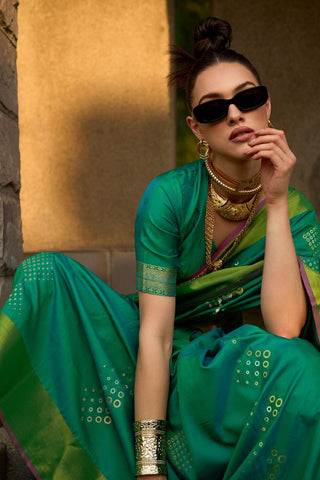 Teal Green Soft Silk Handloom Weaving Saree_Kumari Sarees