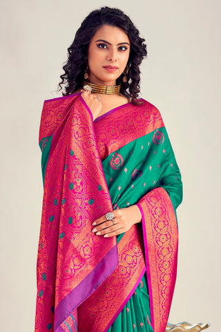 TEAL GREEN SOFT SILK SAREE