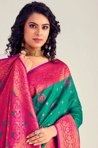 TEAL GREEN SOFT SILK SAREE