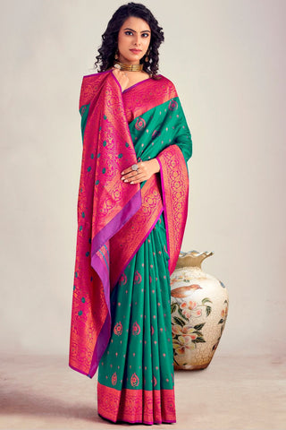 TEAL GREEN SOFT SILK SAREE