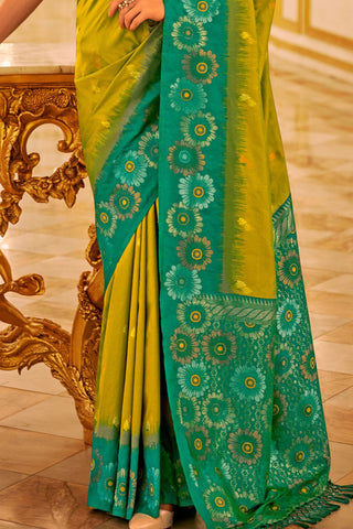 Teal Green & Pasta Soft Banarasi Silk Saree_Kumari Sarees