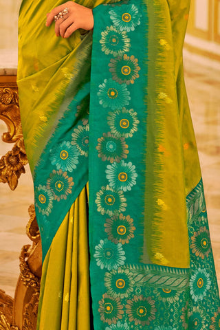 Teal Green & Pasta Soft Banarasi Silk Saree_Kumari Sarees