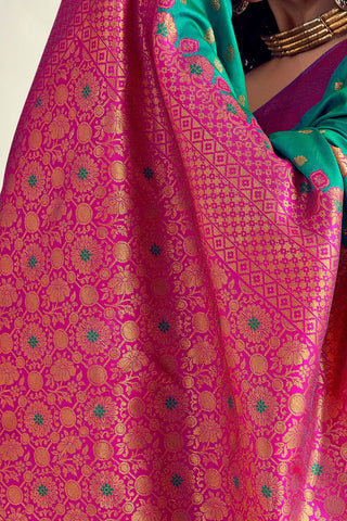 TEAL GREEN & PINK SOFT SILK SAREE