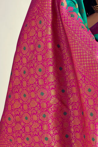 TEAL GREEN & PINK SOFT SILK SAREE