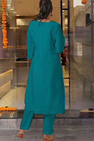 Teal Blue Georgette Weightless Digital Printed Kurta Pant With Dupatta_Kumari Sarees
