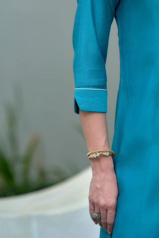 Teal Blue Vatican Organza With Embroidery Kurta Set_Kumari Sarees