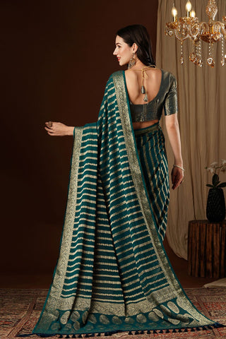 Teal Green Pure Georgette with Gold Zari Work_Kumari Sarees