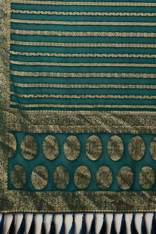 Teal Green Pure Georgette with Gold Zari Work_Kumari Sarees