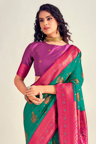 TEAL GREEN SOFT SILK SAREE