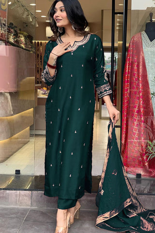 Teal Green Georgette Weightless Digital Printed Kurta Pant With Dupatta_Kumari Sarees