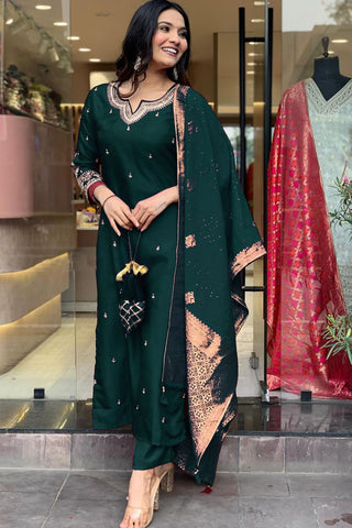Teal Green Georgette Weightless Digital Printed Kurta Pant With Dupatta_Kumari Sarees
