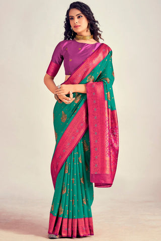 TEAL GREEN SOFT SILK SAREE