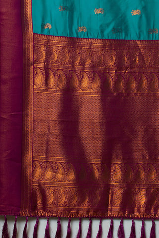 Teal Blue and Gold-Toned Banarasi Silk Saree