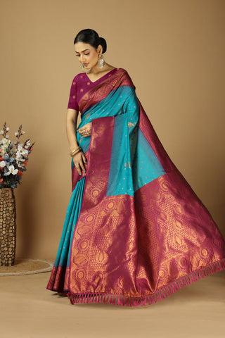 Turquoise Blue kanjeevaram Silk Saree_Kumari Sarees