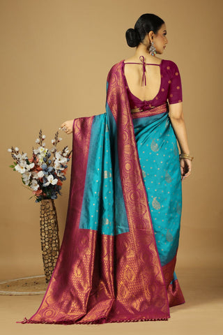 Turquoise Blue kanjeevaram Silk Saree_Kumari Sarees