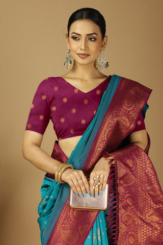 Turquoise Blue kanjeevaram Silk Saree_Kumari Sarees