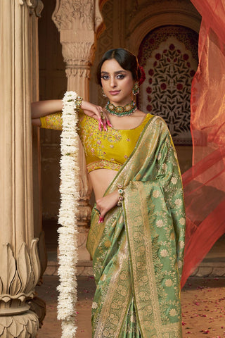 Pastel Green Pure Satin Fancy Saree