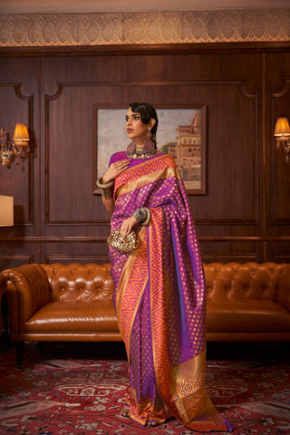 Purple Handloom Weaving Silk Saree