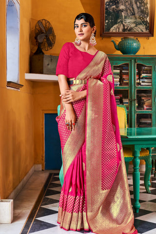 Pink Pure Banarasi Silk With Zari Weaving Saree