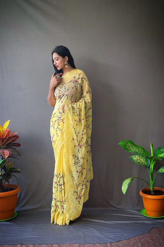 YELLOW GEORGETTE SILK SAREE