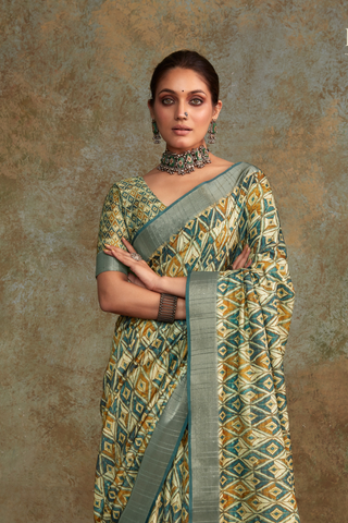 Green Handloom With Sequence Weaving In Body Saree