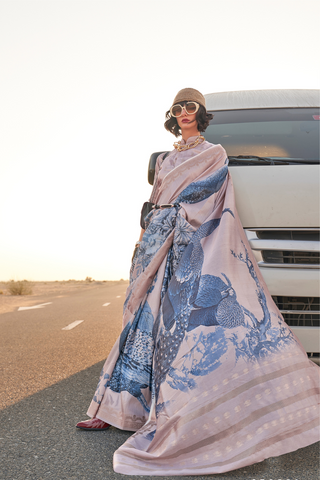 BEIGE HANDWOVEN TUSSAR SILK SAREE WITH BLOUSE