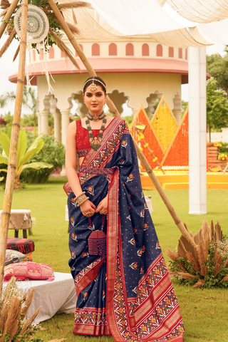 Navy Blue Banarasi Patola Silk Saree