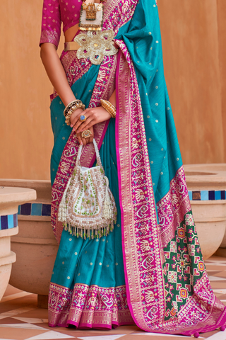 Blue & Pink Banarasi Patola Silk Saree