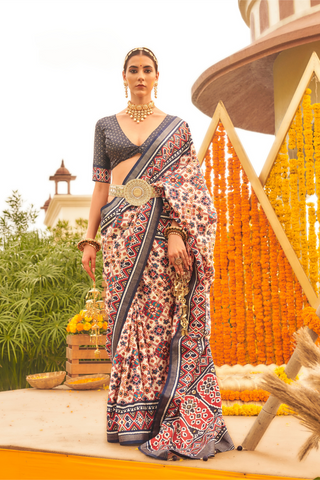 Beige Banarasi Patola Silk Saree