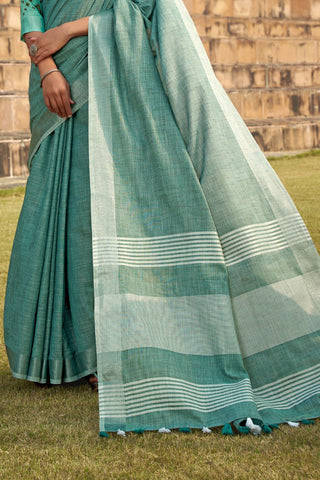 BLUE SOFT LINEN SILK SAREE