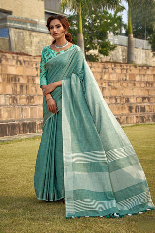 BLUE SOFT LINEN SILK SAREE