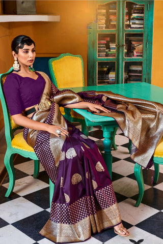 VIOLET PURE BANARASI SILK WITH ZARI WEAVING WITH MATCHING BLOUSE