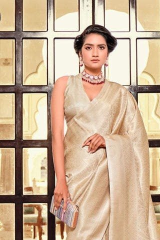 Cream Soft Kanjeevaram Silk Saree