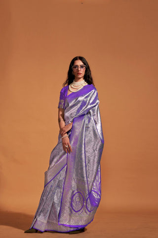 VIOLET HANDWOVEN KANJIVARAM SILK SAREE