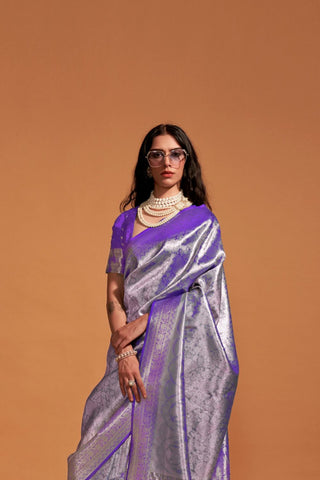 VIOLET HANDWOVEN KANJIVARAM SILK SAREE